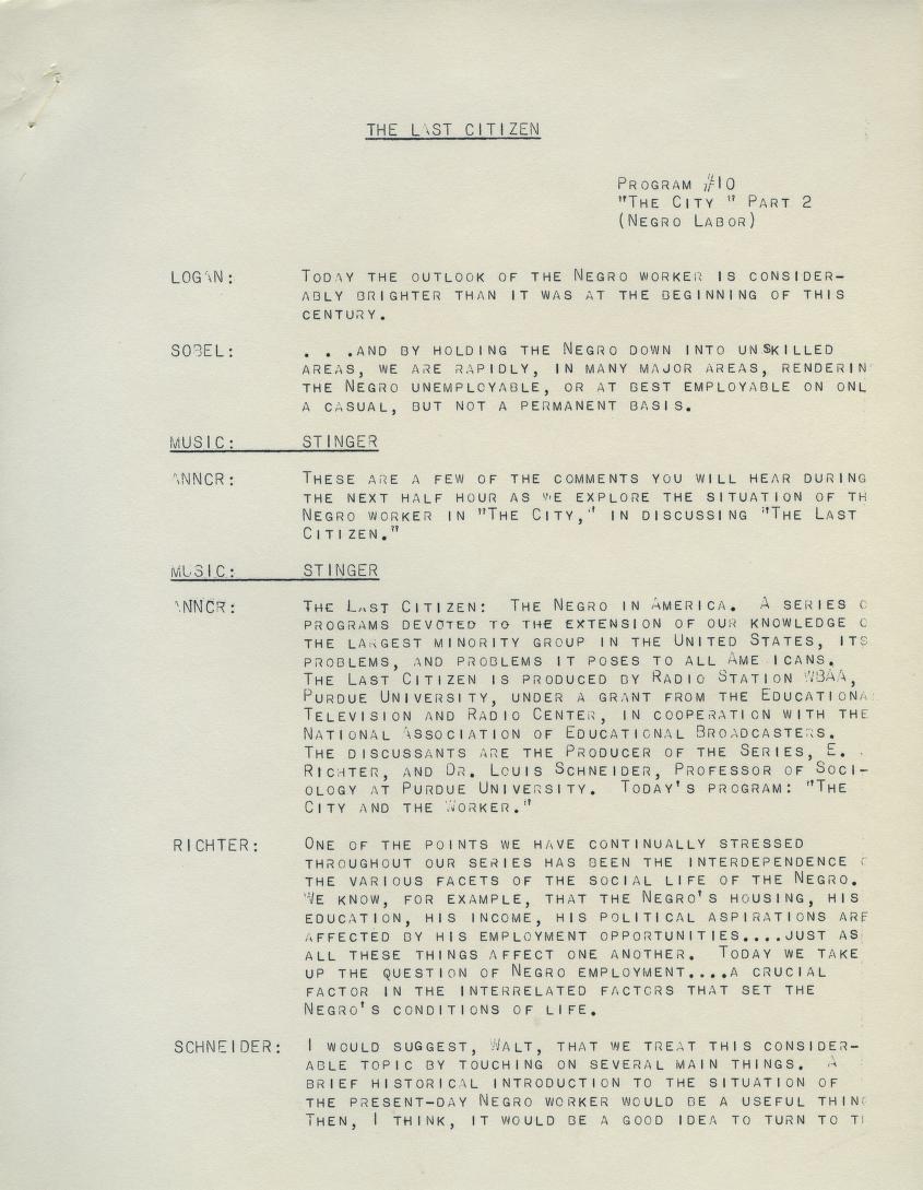 Visit the African American History theme in the collection for additional materials exploring race and the economy, like this script for The Last Citizen episode on Black employment.