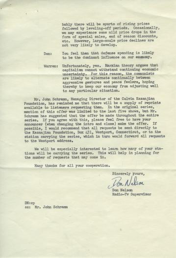 Another example of Communism's threat, in this letter from Don Nelson to Robert Underwood, Jr. (June 30, 1958) regarding “updates” made to Stretching Your Family Income to prepare it for NAEB distribution. See also World Politics and U.S. Government themes in the collection.