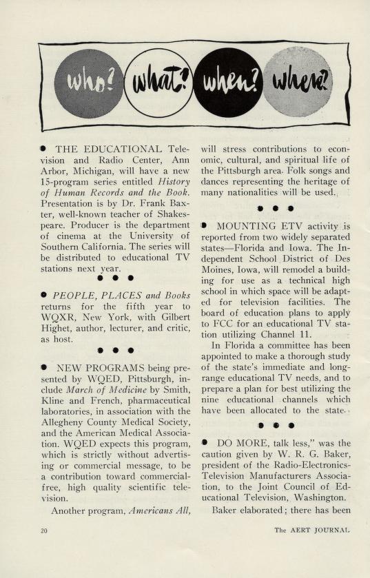 March of Medicine announced as a new series in the November 1956 Association for Education by Radio-Television journal.