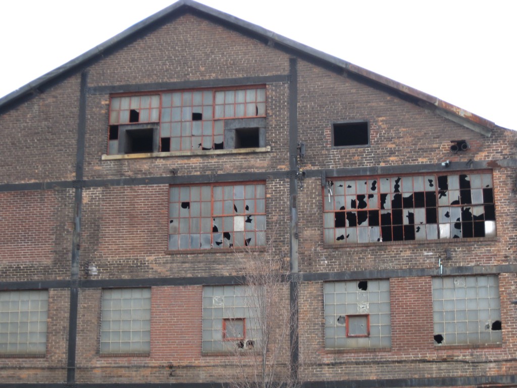 Broken out windows on old steel site